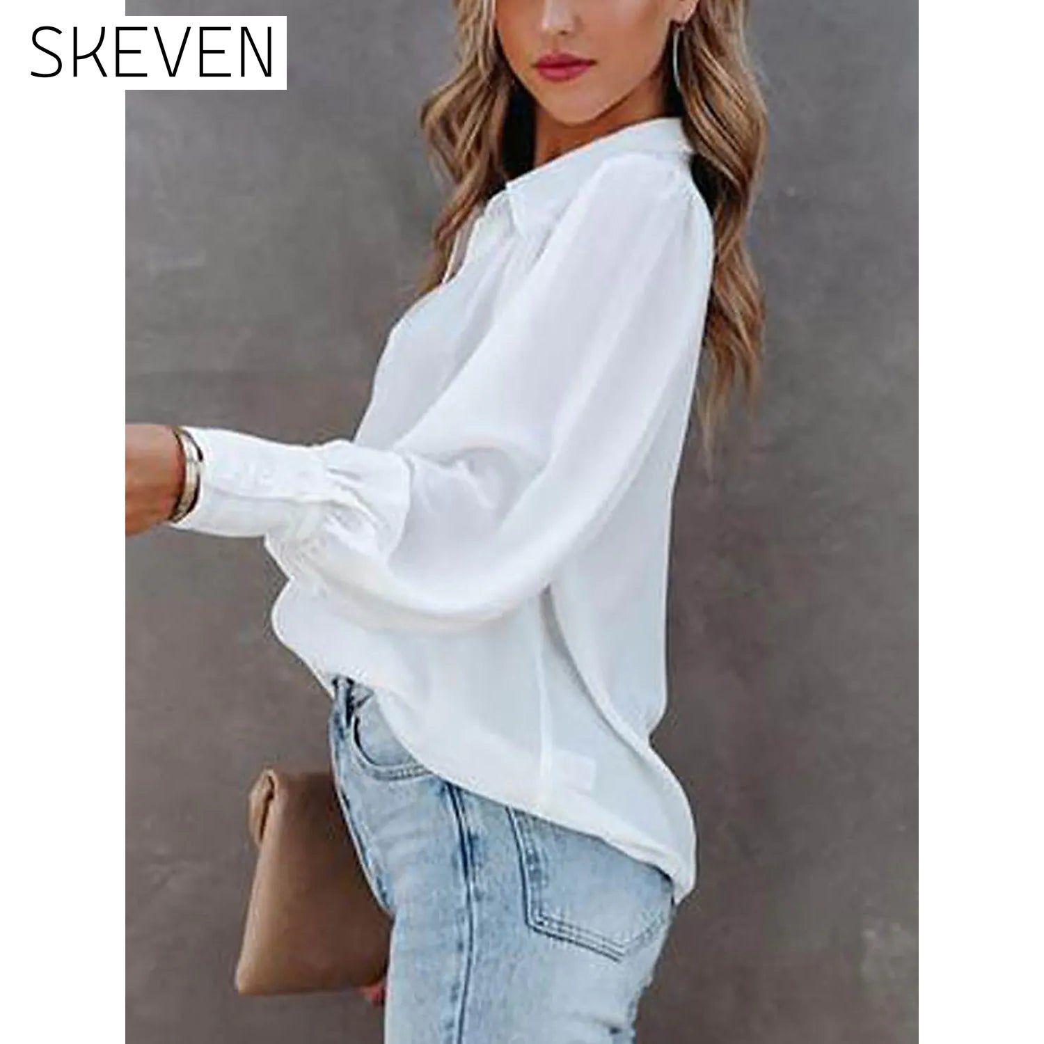 Womens Blouse Shirt Plain Button Long Sleeve __stock:200 clothes refund_fee:1200 tops