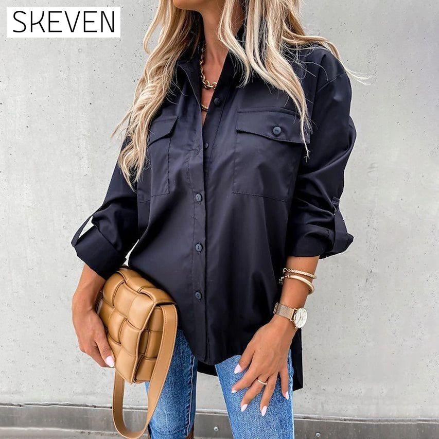 Women's Casual Collar Tunic Shirt Black __stock:200 clothes refund_fee:1200 tops