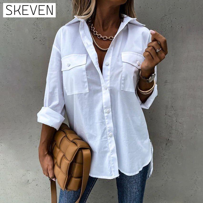 Women's Casual Collar Tunic Shirt White __stock:200 clothes refund_fee:1200 tops