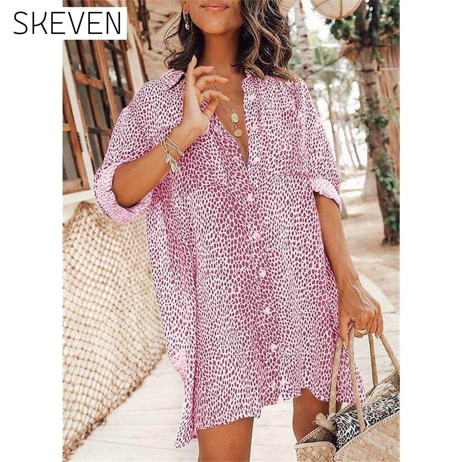 Women's Casual Leopard Print Shirt Dress Pink __stock:200 casual dresses clothes dresses refund_fee:1200