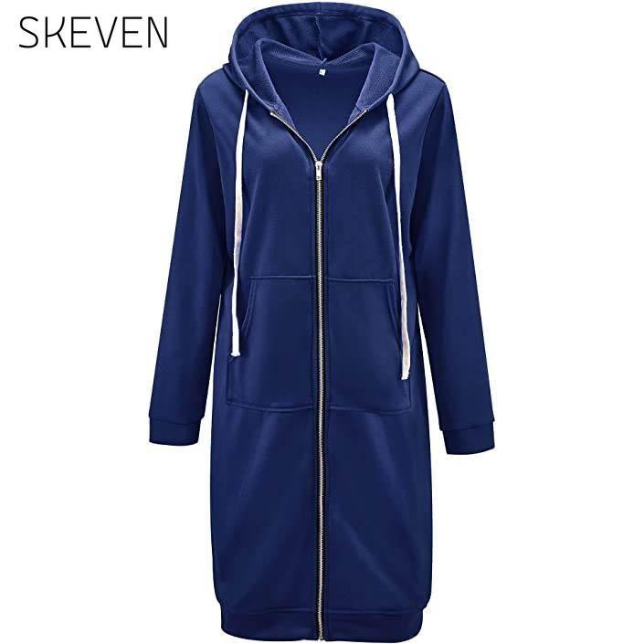 Women's Casual Zip up Hoodies Long Tunic Sweatshirts Jackets Fashion Plus Size Hoodie with Pockets Blue __stock:100 Jackets & Coats refund_fee:1200