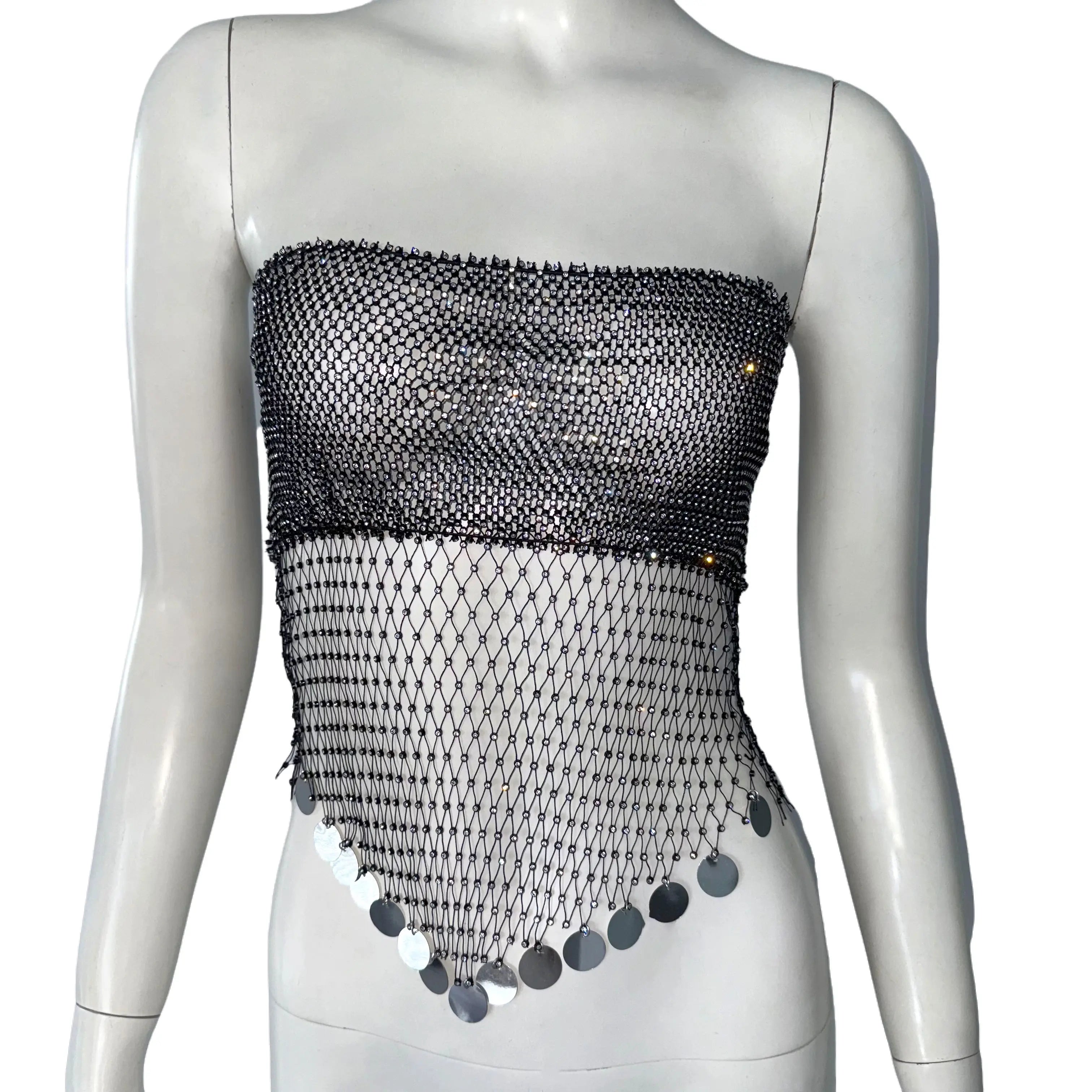 Women's Clubwear Tops with Shimmering Mesh Design