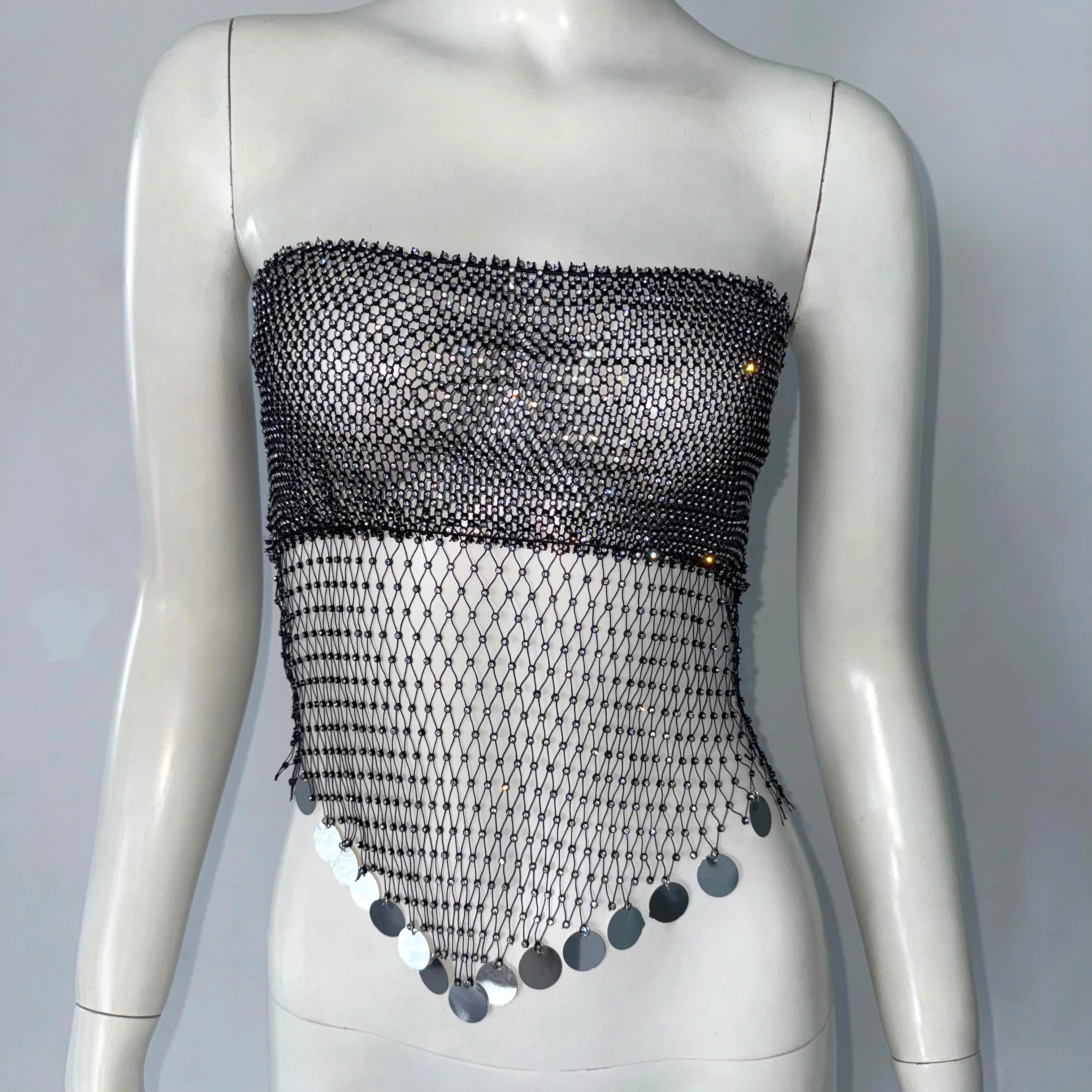 Women's Clubwear Tops with Shimmering Mesh Design