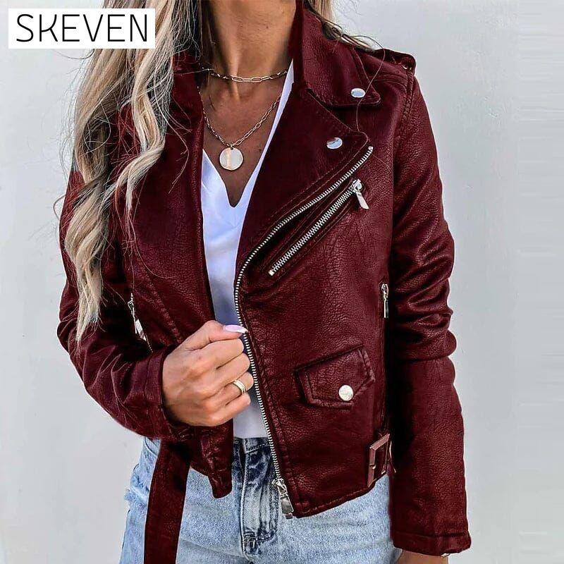 Women's Faux Modern Street Style Leather Jacket Wine __stock:200 Jackets & Coats refund_fee:1200