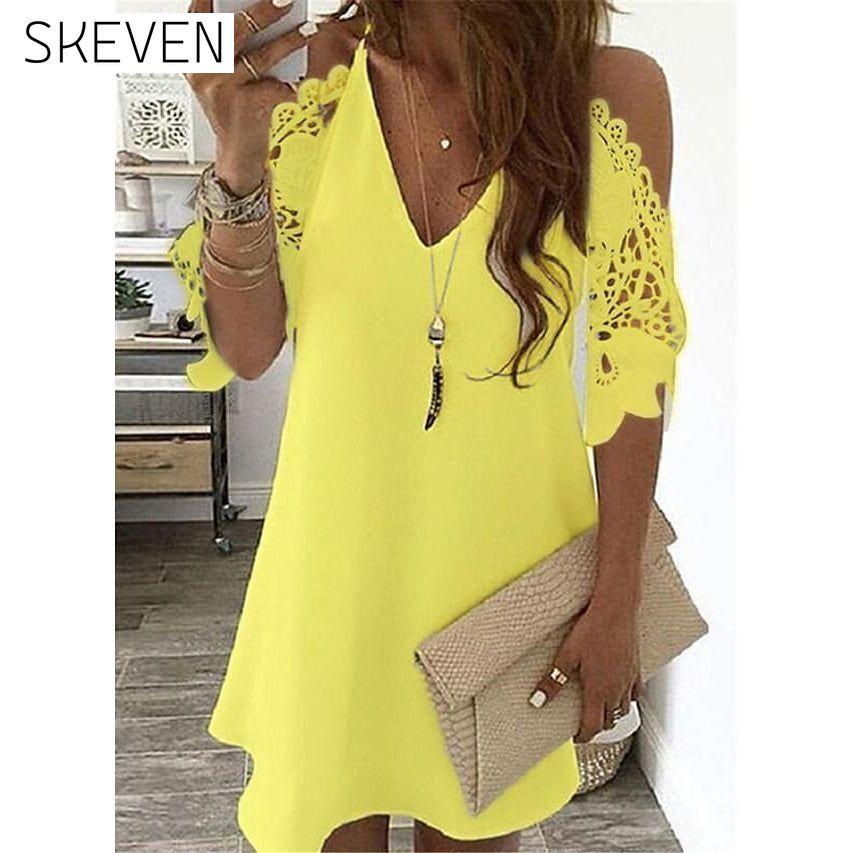 Women's Half Sleeve Solid Cutout Shift Dress Yellow __stock:200 casual dresses clothes dresses refund_fee:1200
