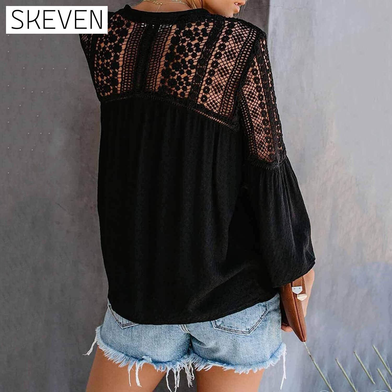 Women's Lace Crochet V Neck 3/4 Sleeve Button Down Blouses Casual Shirts Tops __stock:100 clothes refund_fee:1200 tops