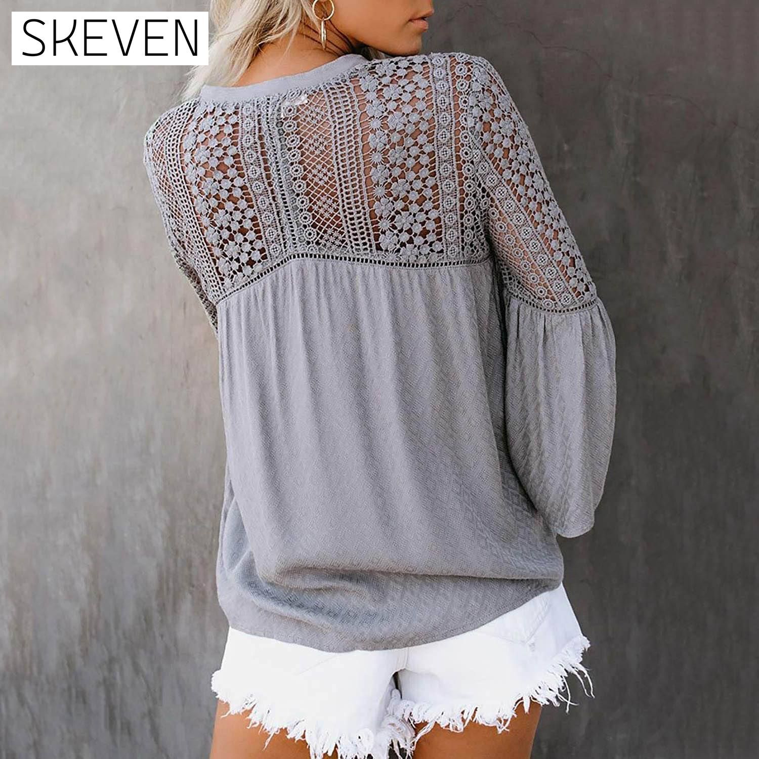 Women's Lace Crochet V Neck 3/4 Sleeve Button Down Blouses Casual Shirts Tops __stock:100 clothes refund_fee:1200 tops