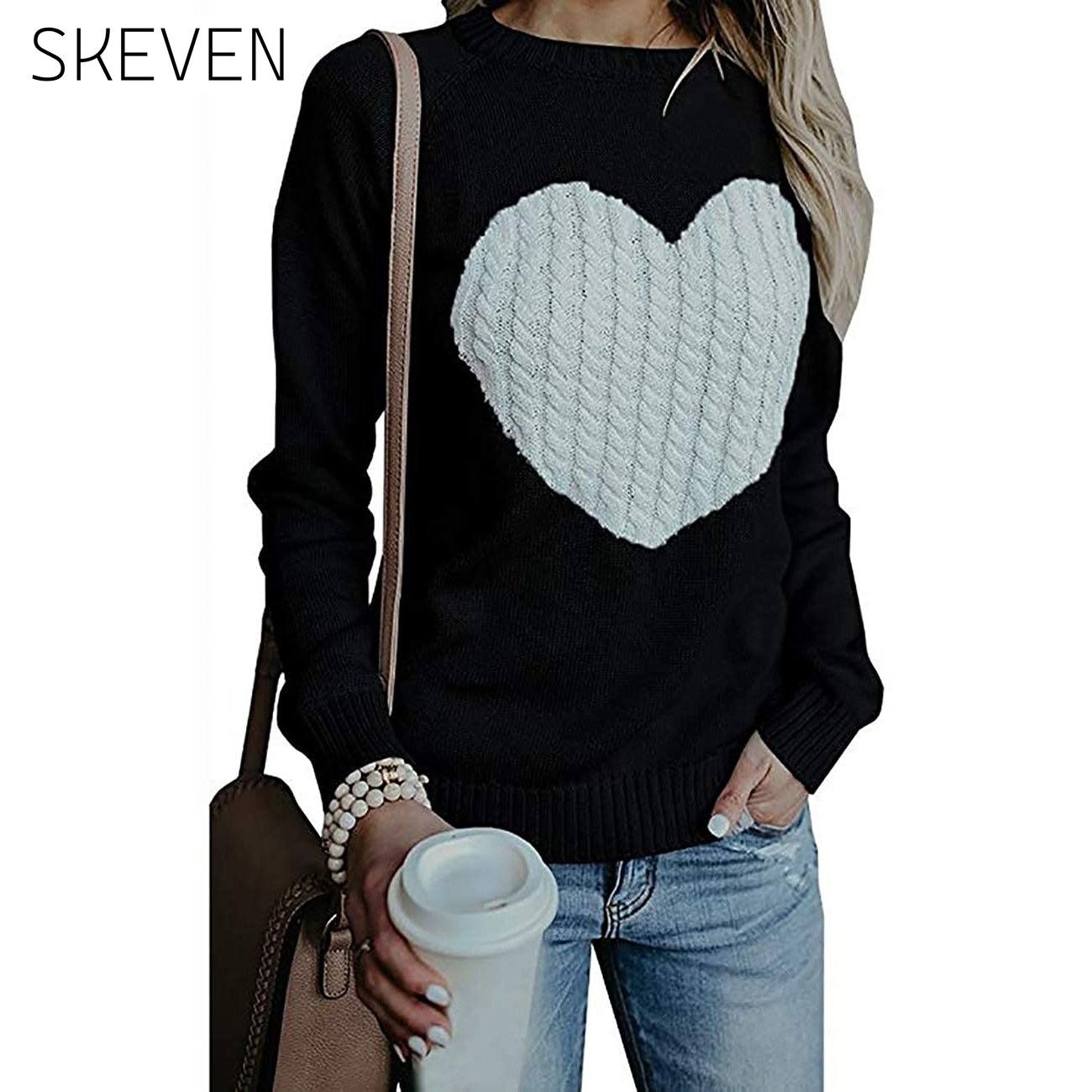 Women's Long Sleeve Crewneck Cute Heart Knitted Sweaters __stock:500 clothes refund_fee:1200 tops