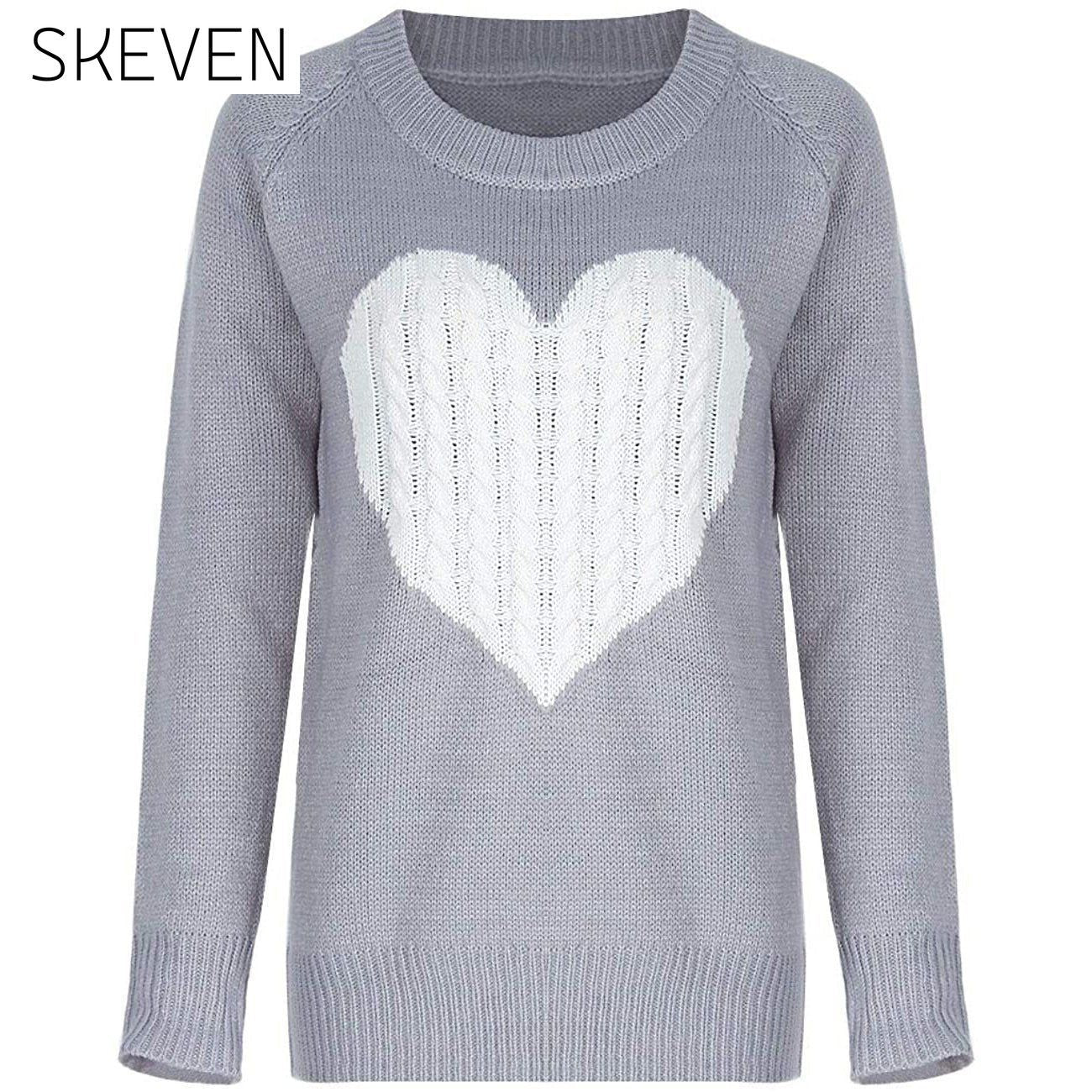 Women's Long Sleeve Crewneck Cute Heart Knitted Sweaters __stock:500 clothes refund_fee:1200 tops