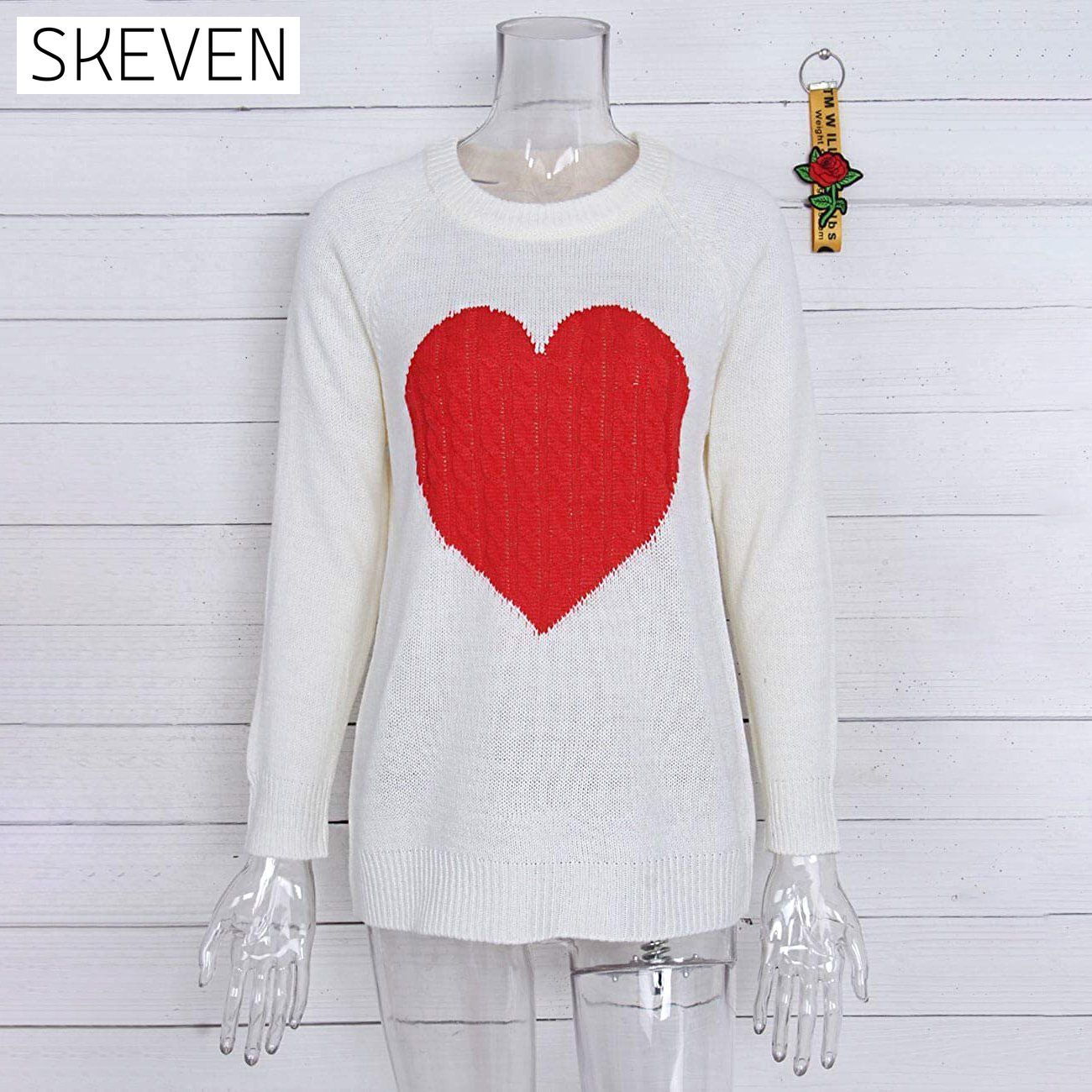 Women's Long Sleeve Crewneck Cute Heart Knitted Sweaters __stock:500 clothes refund_fee:1200 tops