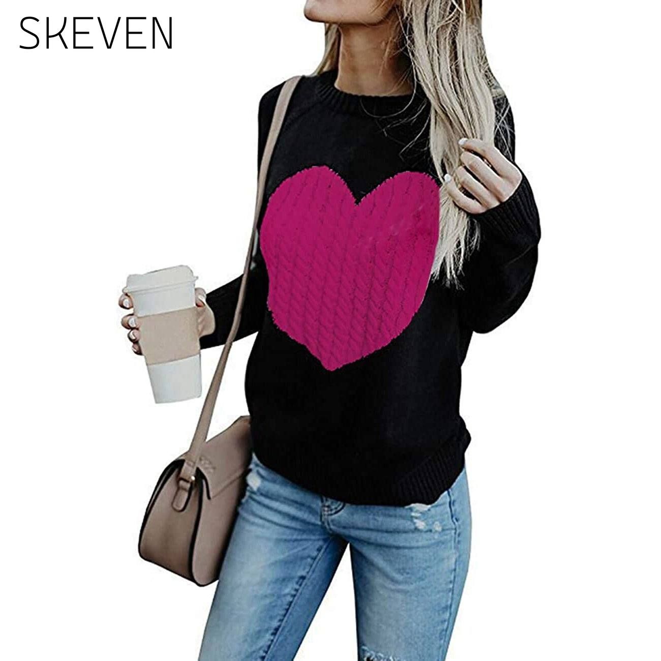 Women's Long Sleeve Crewneck Cute Heart Knitted Sweaters __stock:500 clothes refund_fee:1200 tops