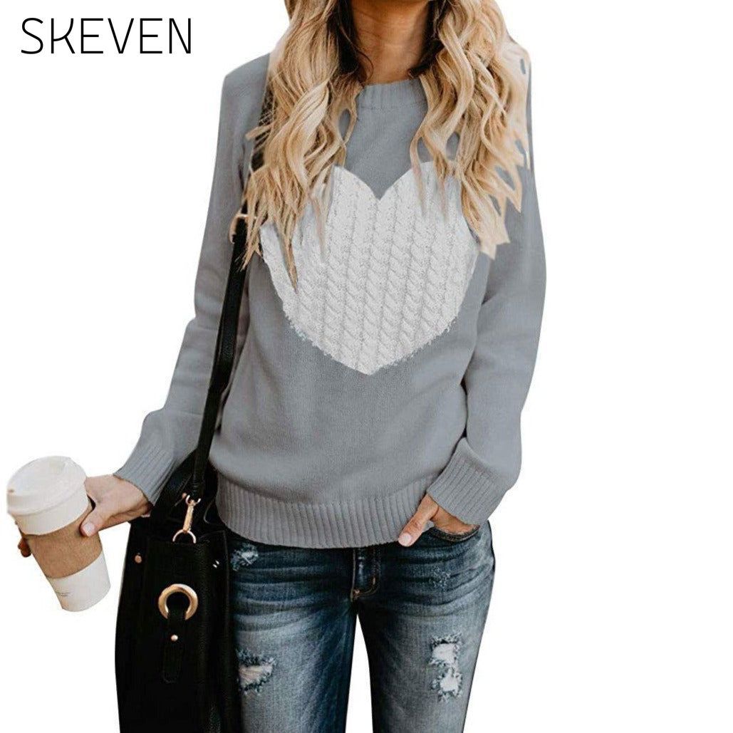 Women's Long Sleeve Crewneck Cute Heart Knitted Sweaters __stock:500 clothes refund_fee:1200 tops