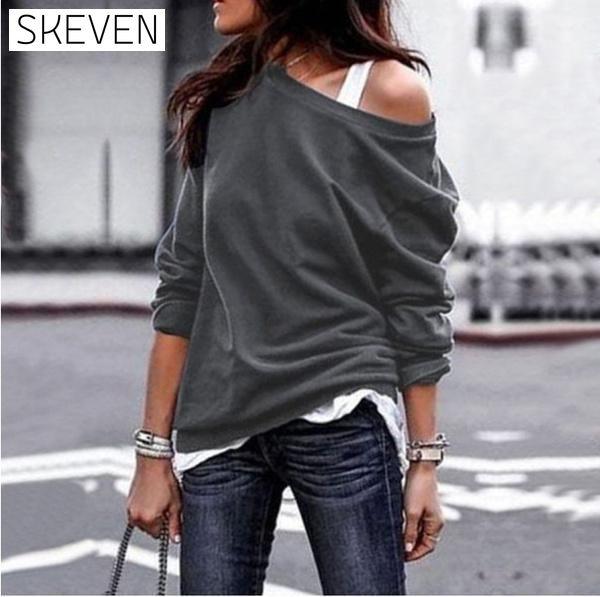 Women's New Fashion Style One Shoulder Soft Long Sleeve Top Gray __stock:50 clothes refund_fee:800 tops