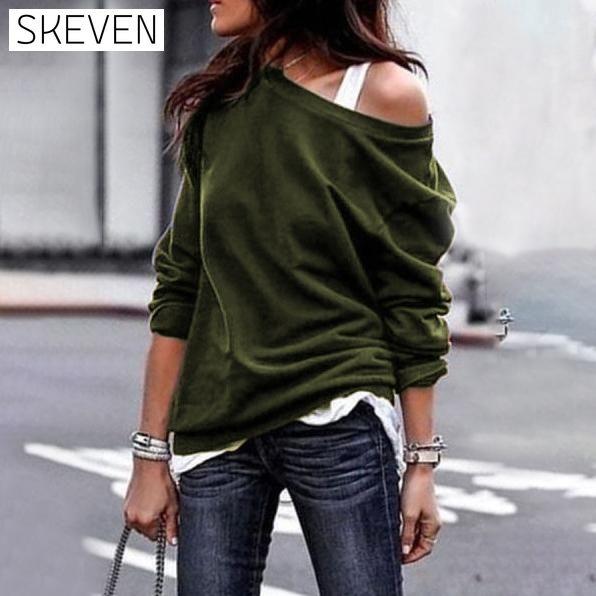 Women's New Fashion Style One Shoulder Soft Long Sleeve Top Green __stock:50 clothes refund_fee:800 tops