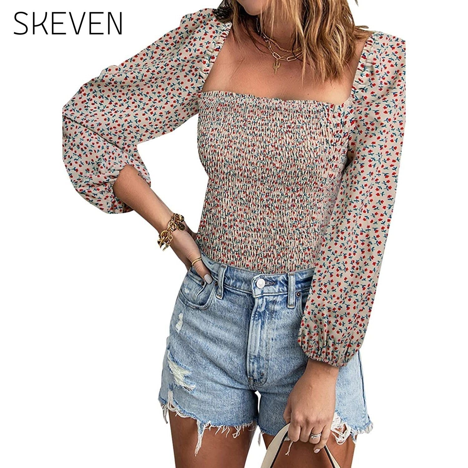 Women's Puff Long Sleeve Square Neck Tops __stock:200 clothes refund_fee:1200 tops