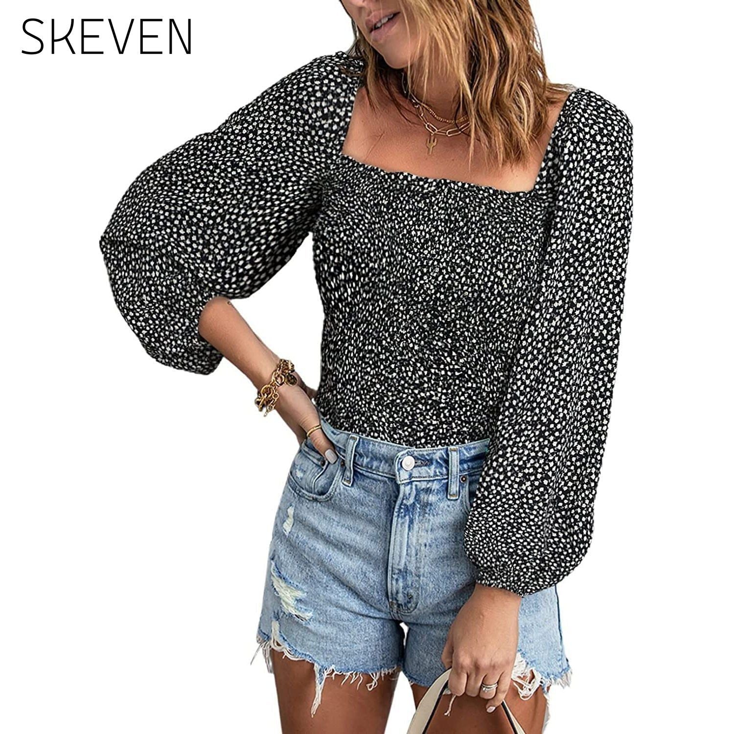 Women's Puff Long Sleeve Square Neck Tops __stock:200 clothes refund_fee:1200 tops