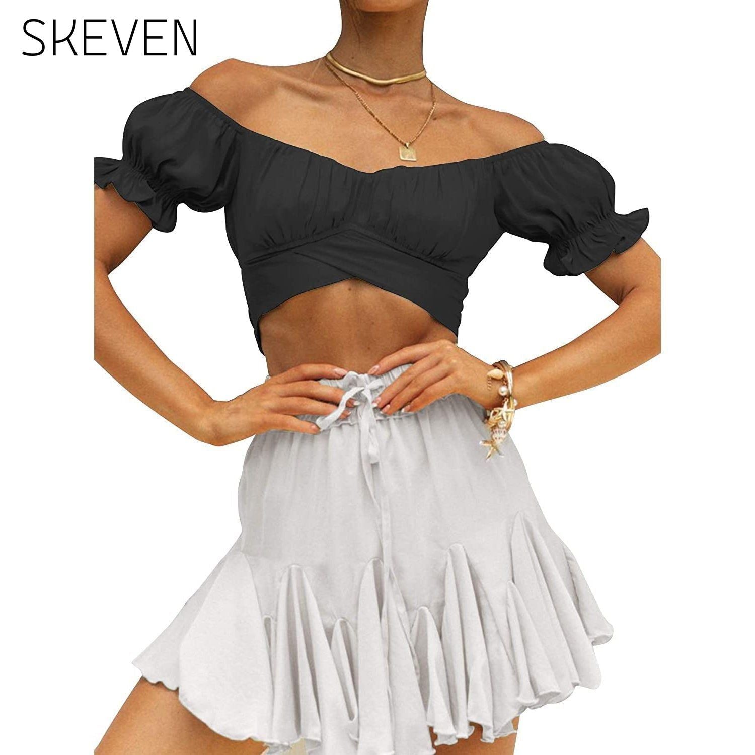 Women's Ruffle Short Sleeve Tie Shirt __stock:200 clothes refund_fee:800 tops