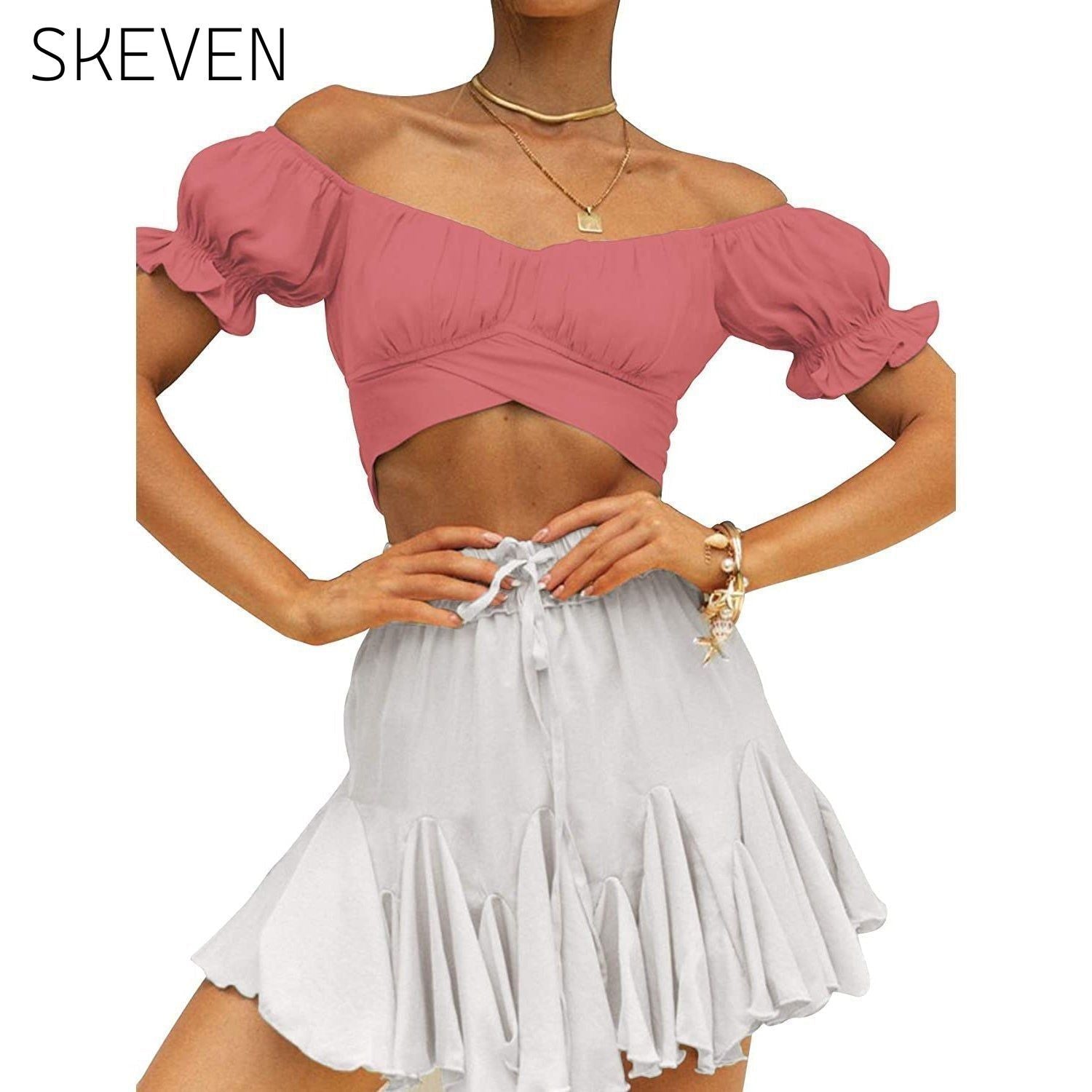 Women's Ruffle Short Sleeve Tie Shirt __stock:200 clothes refund_fee:800 tops