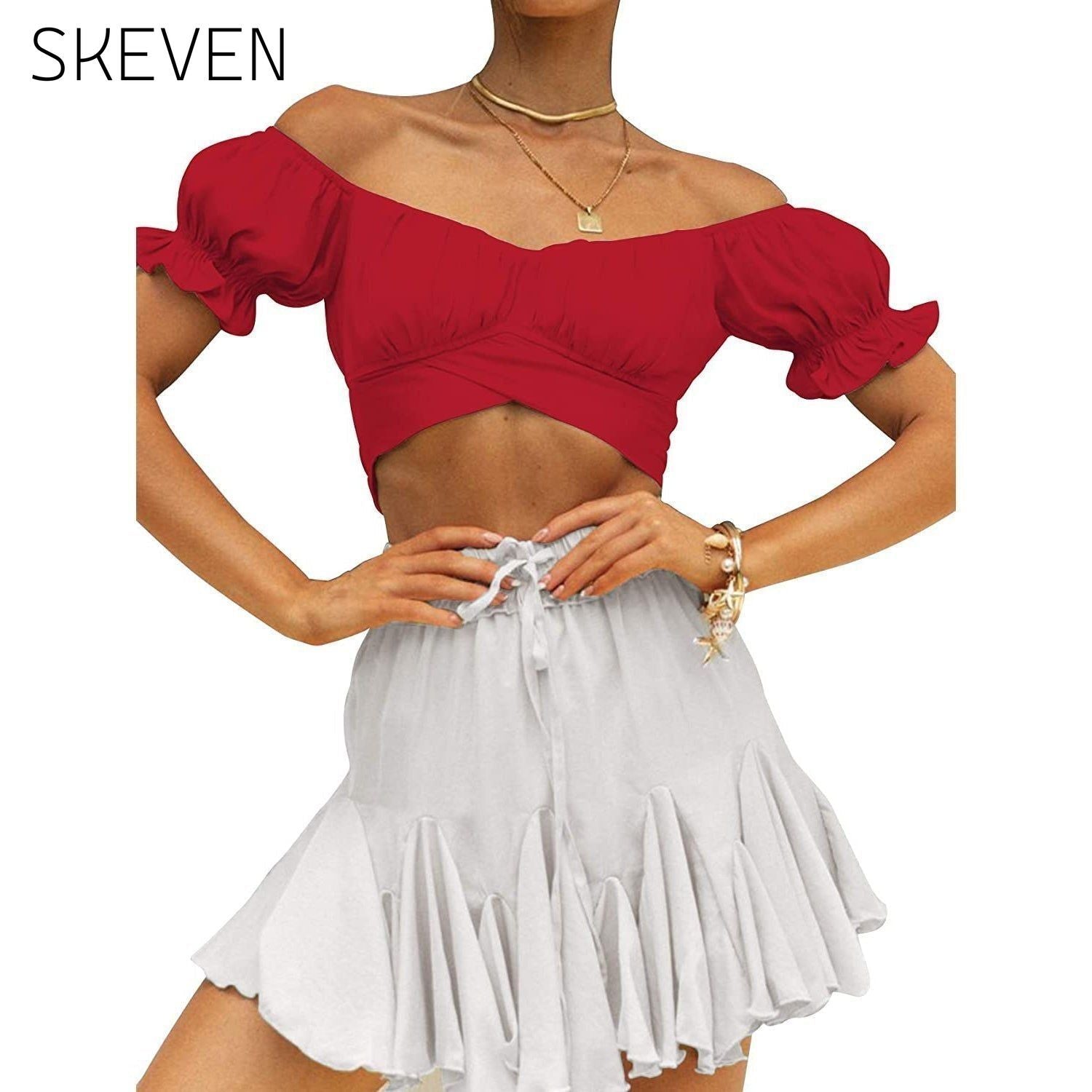 Women's Ruffle Short Sleeve Tie Shirt __stock:200 clothes refund_fee:800 tops