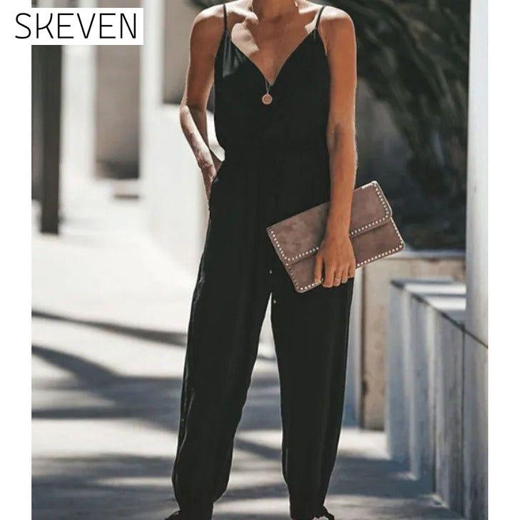 Women's Sexy Casual Daily V Neck Jumpsuit Black __stock:200 casual dresses clothes dresses refund_fee:1200