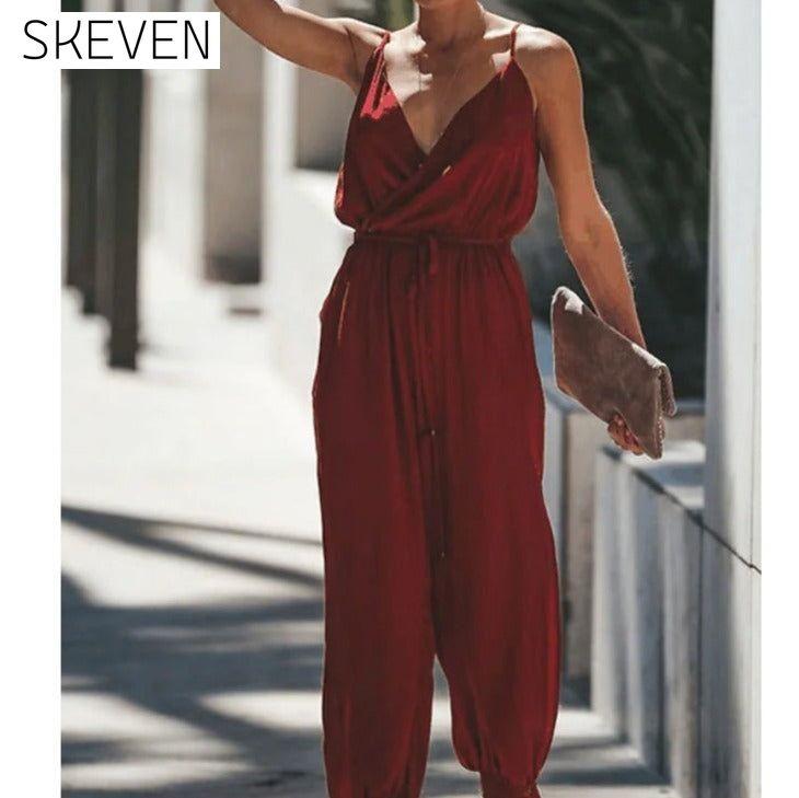 Women's Sexy Casual Daily V Neck Jumpsuit Wine __stock:200 casual dresses clothes dresses refund_fee:1200