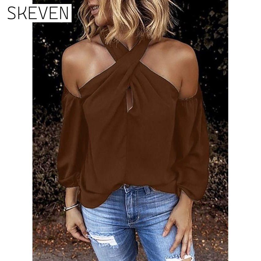 Women's Solid Color Halter Top Brown __stock:200 clothes refund_fee:1200 tops