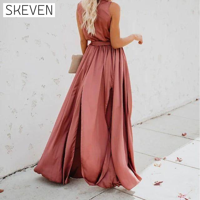 Women's Solid Color Slit Tie Maxi Dress __stock:200 casual dresses clothes dresses refund_fee:1200 show-color-swatches