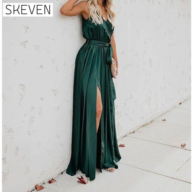 Women's Solid Color Slit Tie Maxi Dress __stock:200 casual dresses clothes dresses refund_fee:1200 show-color-swatches