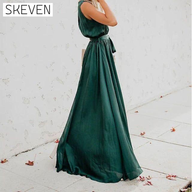 Women's Solid Color Slit Tie Maxi Dress __stock:200 casual dresses clothes dresses refund_fee:1200 show-color-swatches