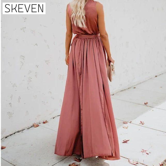 Women's Solid Color Slit Tie Maxi Dress __stock:200 casual dresses clothes dresses refund_fee:1200 show-color-swatches