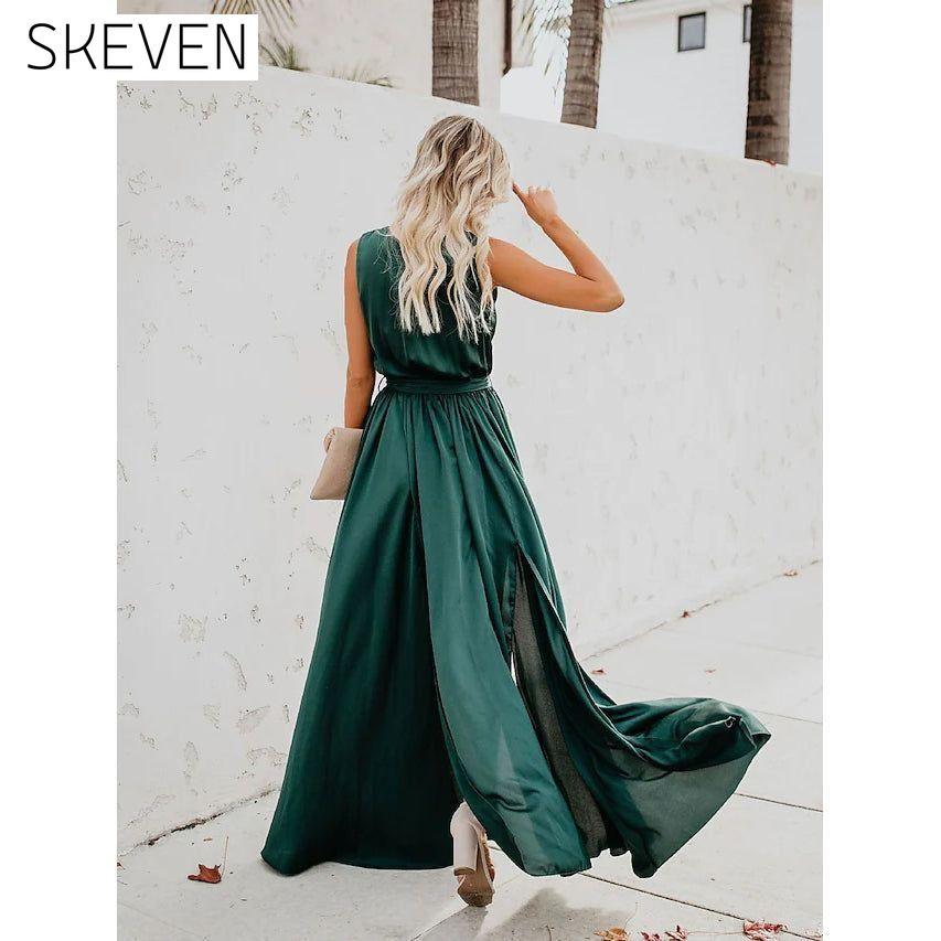 Women's Solid Color Slit Tie Maxi Dress __stock:200 casual dresses clothes dresses refund_fee:1200 show-color-swatches