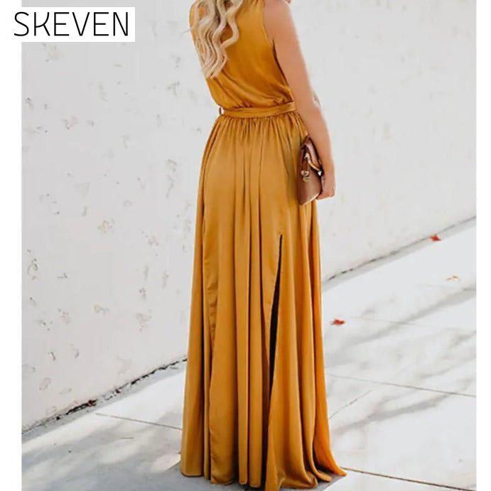 Women's Solid Color Slit Tie Maxi Dress __stock:200 casual dresses clothes dresses refund_fee:1200 show-color-swatches