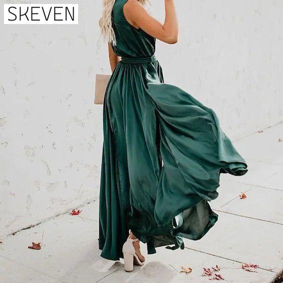 Women's Solid Color Slit Tie Maxi Dress __stock:200 casual dresses clothes dresses refund_fee:1200 show-color-swatches
