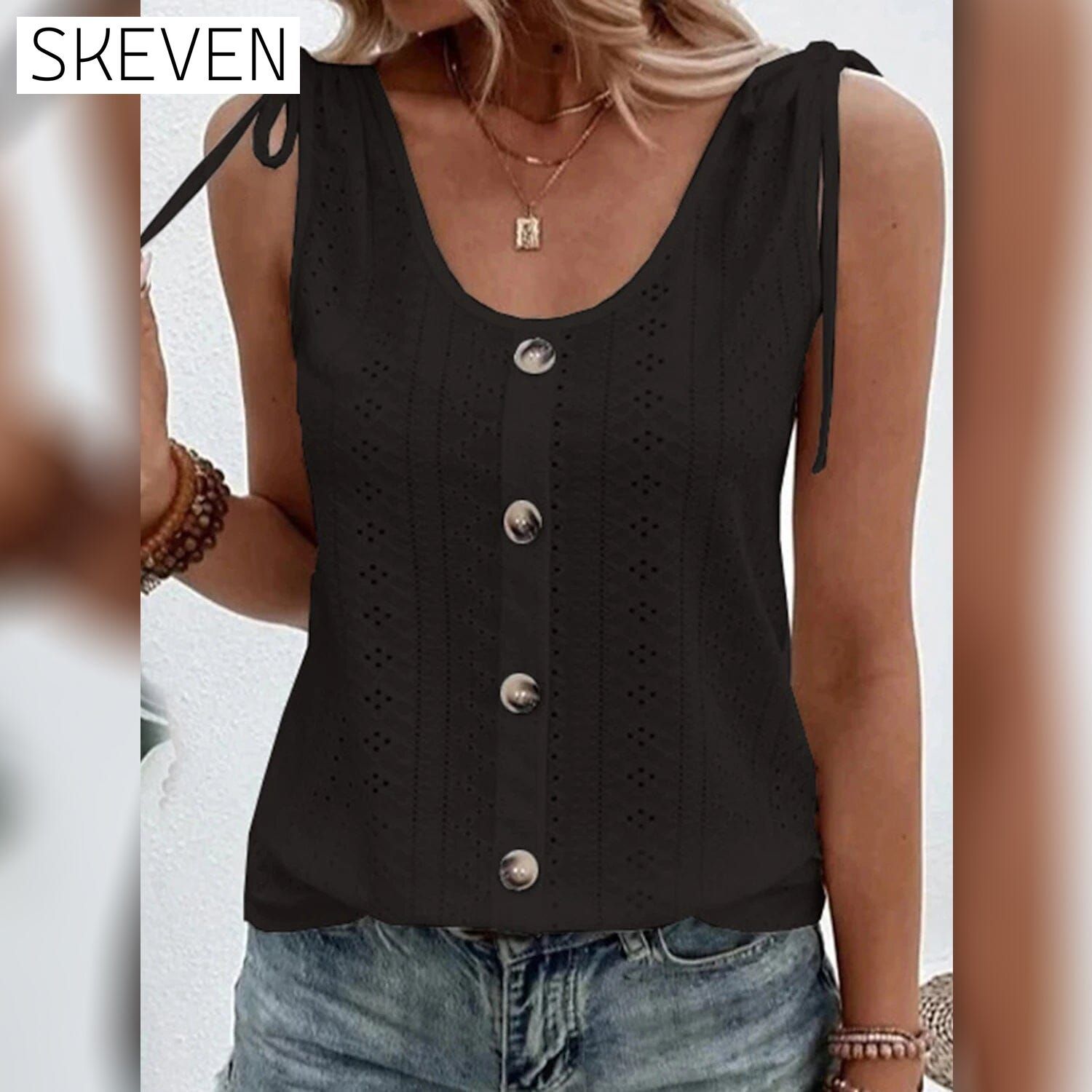 Women's Tank Top Plain Button U Neck Black __stock:200 clothes refund_fee:1200 tops