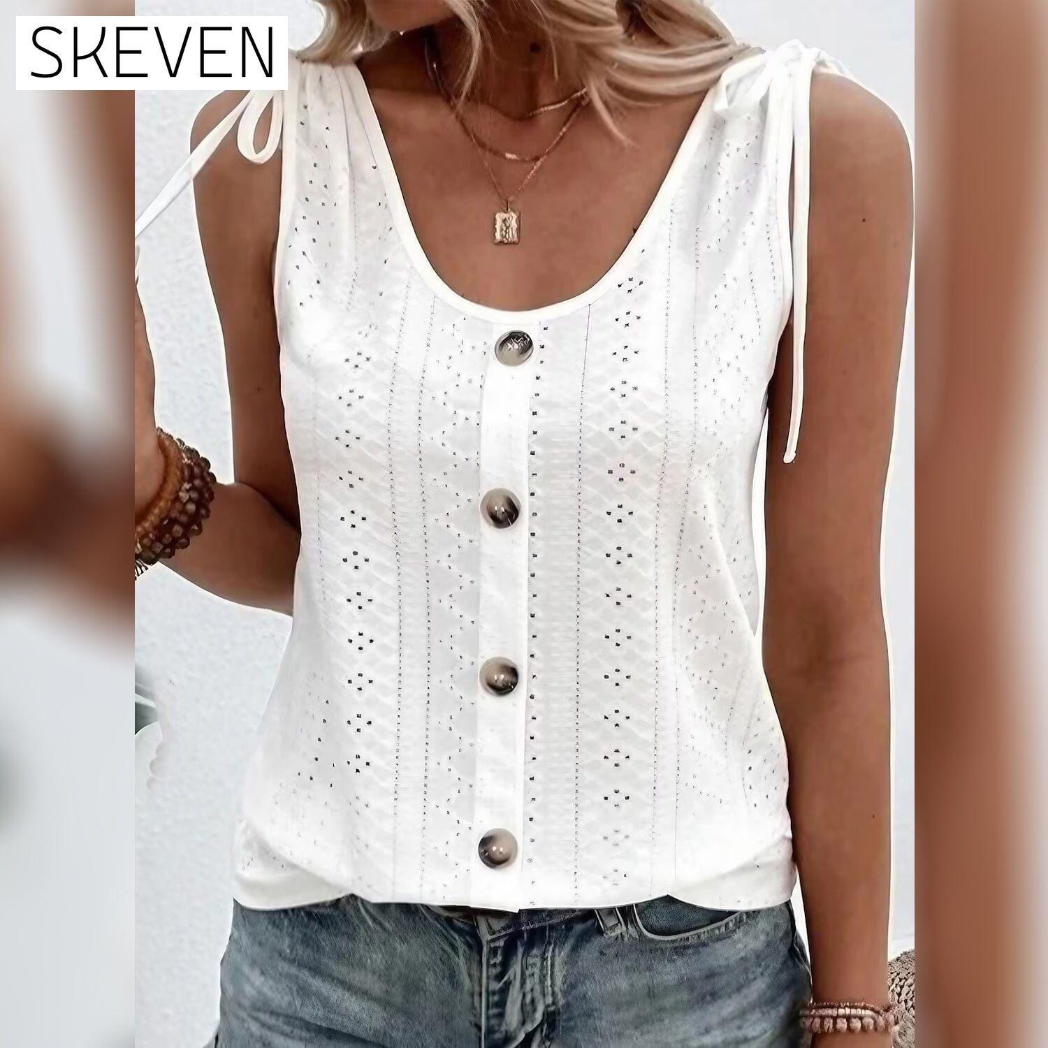 Women's Tank Top Plain Button U Neck White __stock:200 clothes refund_fee:1200 tops