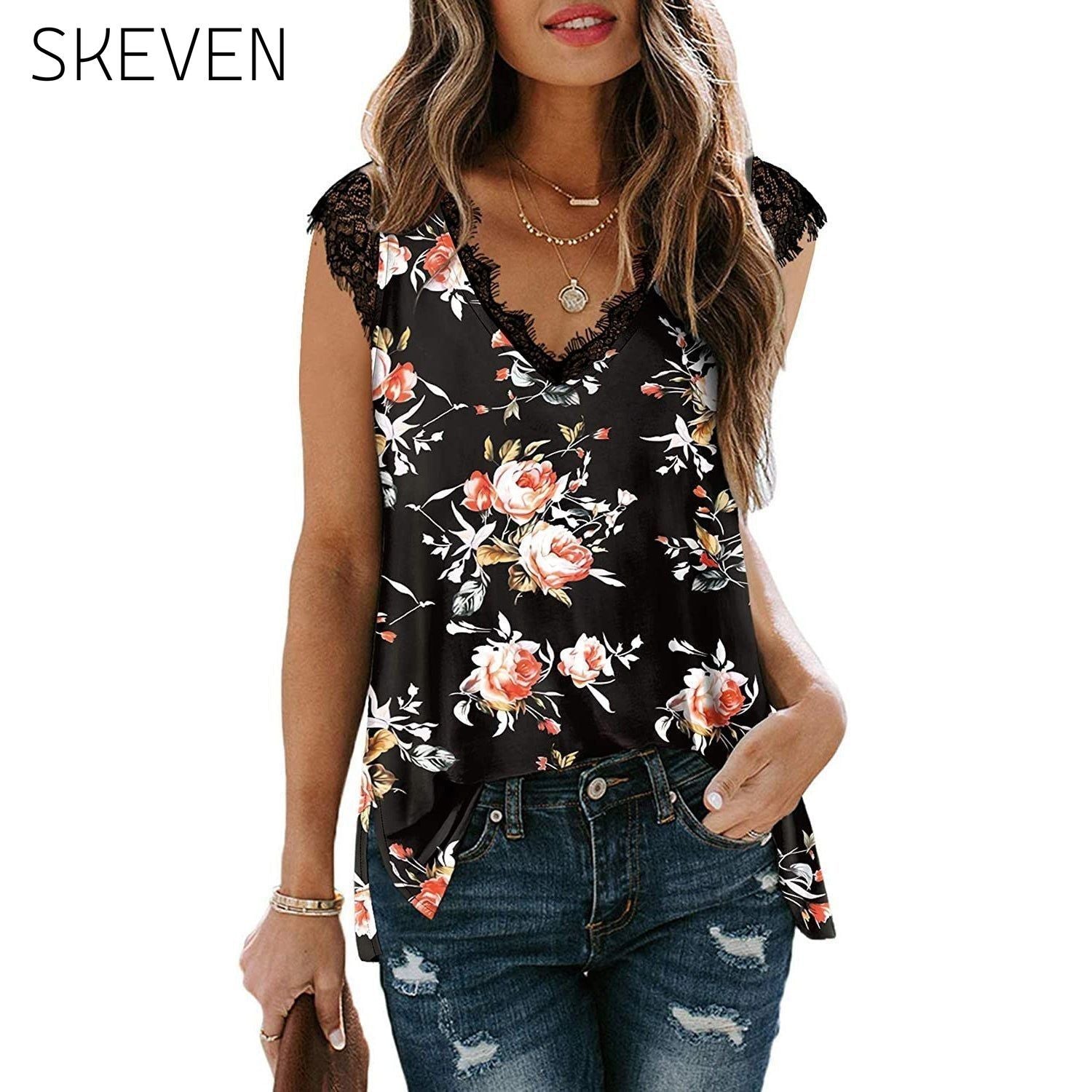 Women's V Neck Lace Tank Top - Assorted Styles Apricot Floral __stock:200 clothes refund_fee:800 tops