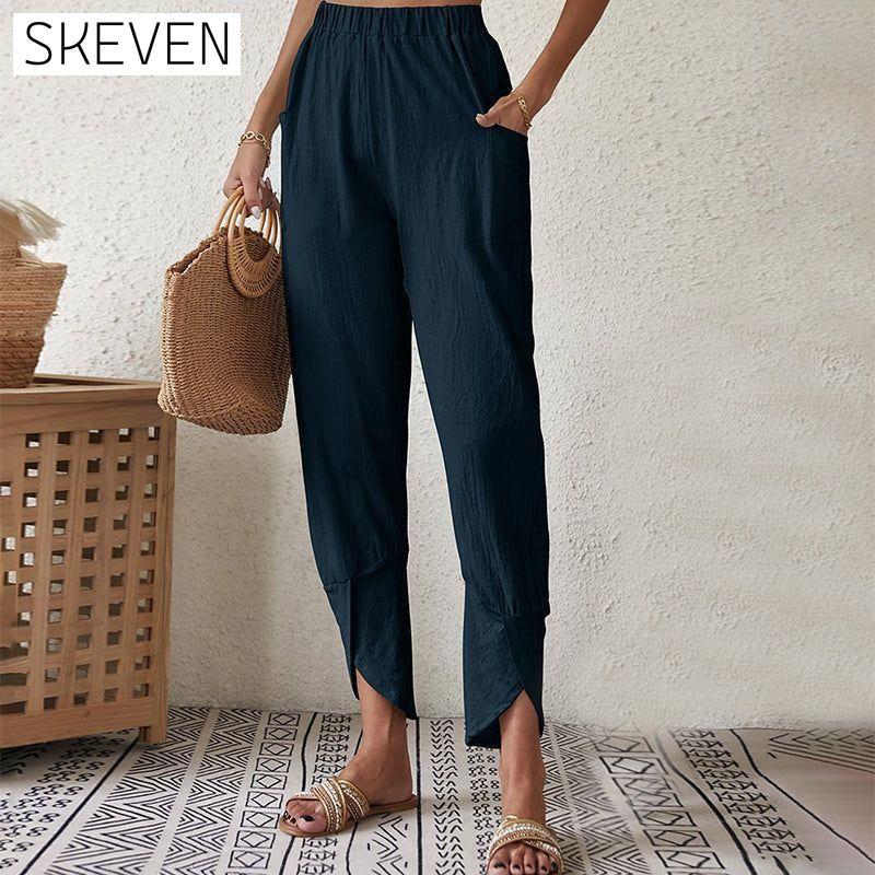 Solid Color Casual Pants Dark blue best Best Sellings bottoms clothes pants Plus Size Sale Topseller